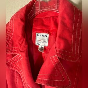 Old Navy Brand Trench Coat Cotton Exterior Red + White Top Stitching
